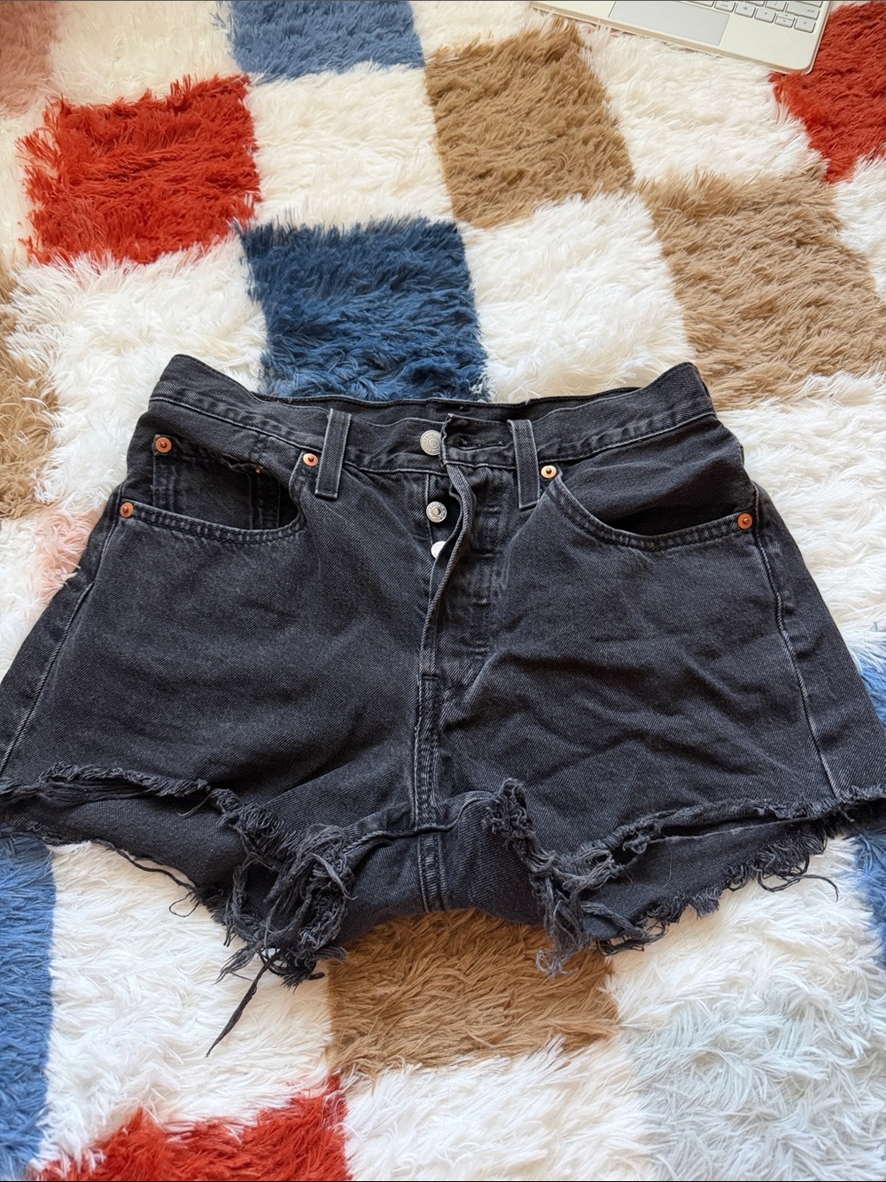 Levi High-Waist Black Distressed Denim Shorts